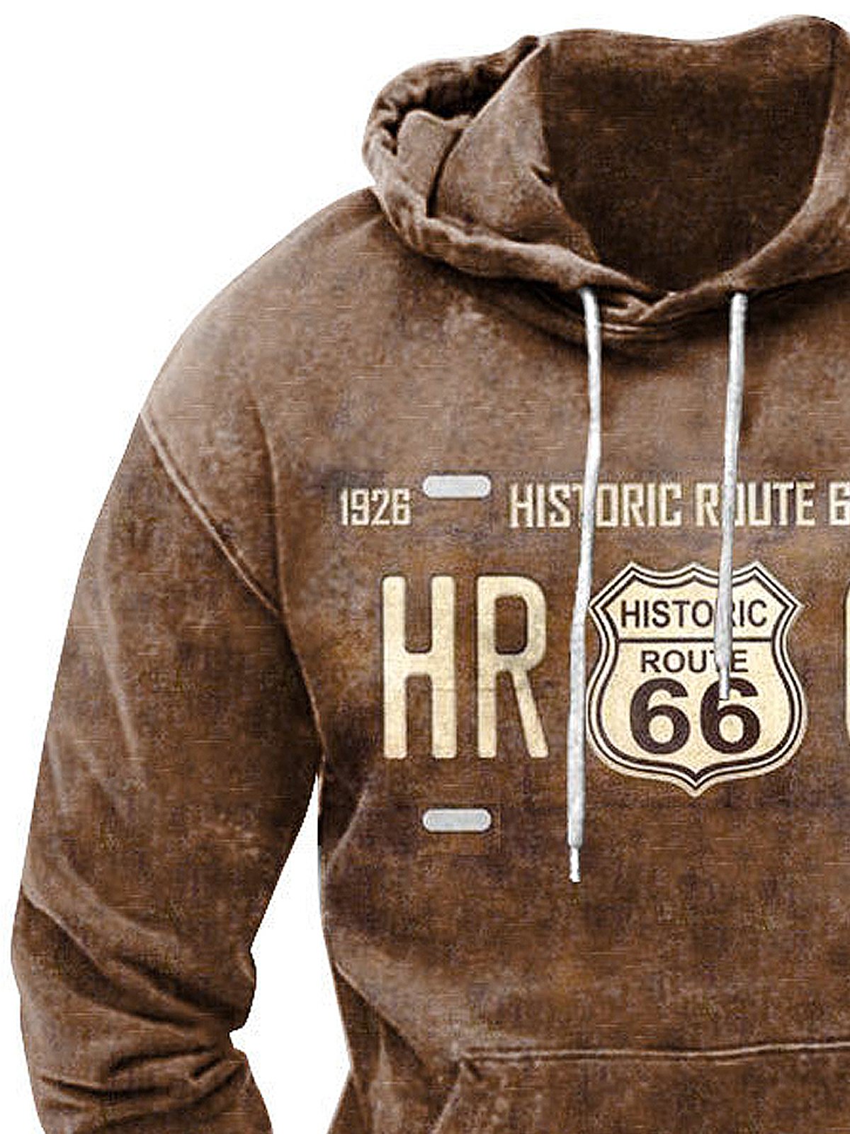 Royaura Men's Vintage Western Route 66 Drawstring Hooded Sweatshirt