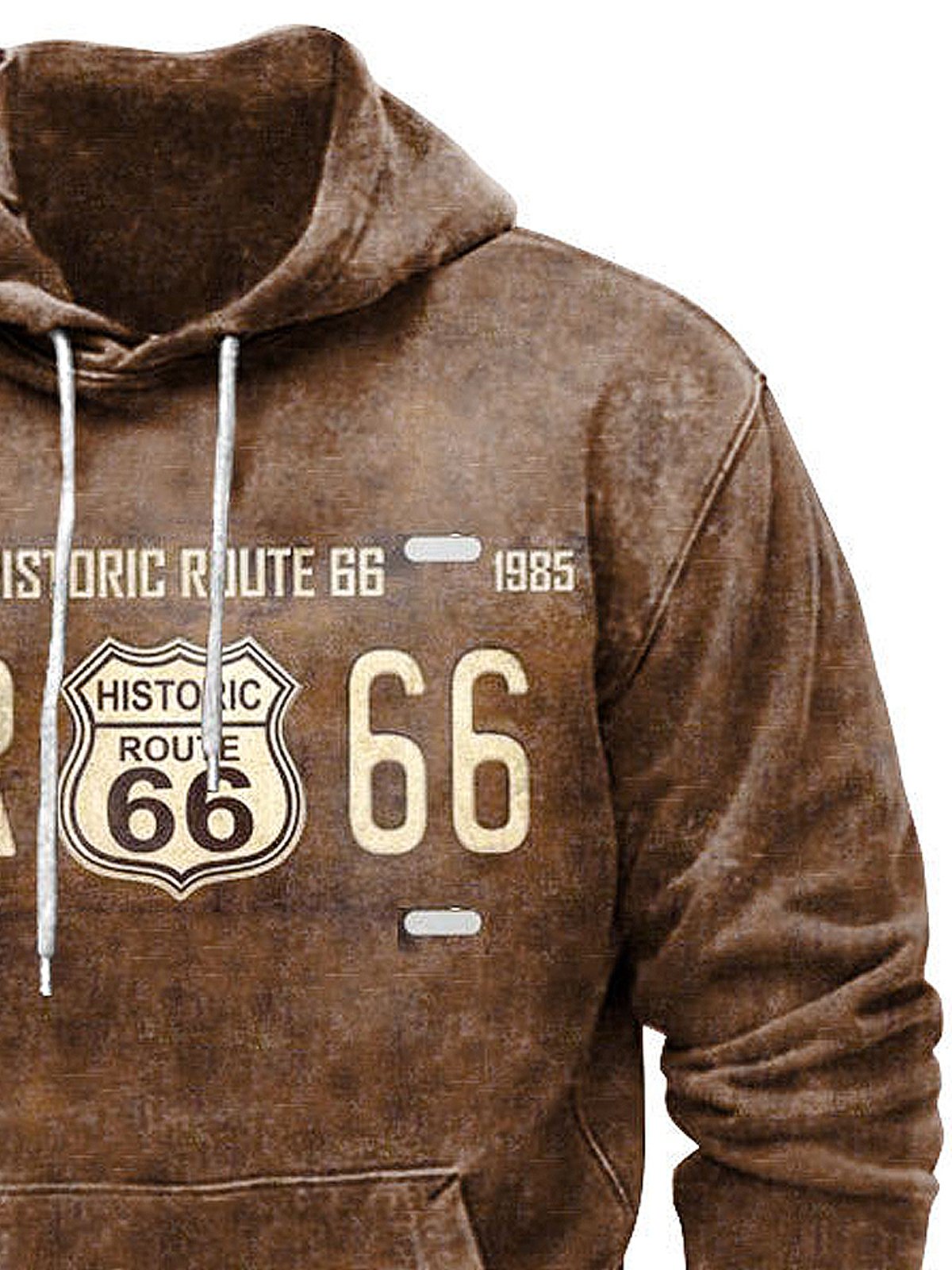 Royaura Men's Vintage Western Route 66 Drawstring Hooded Sweatshirt