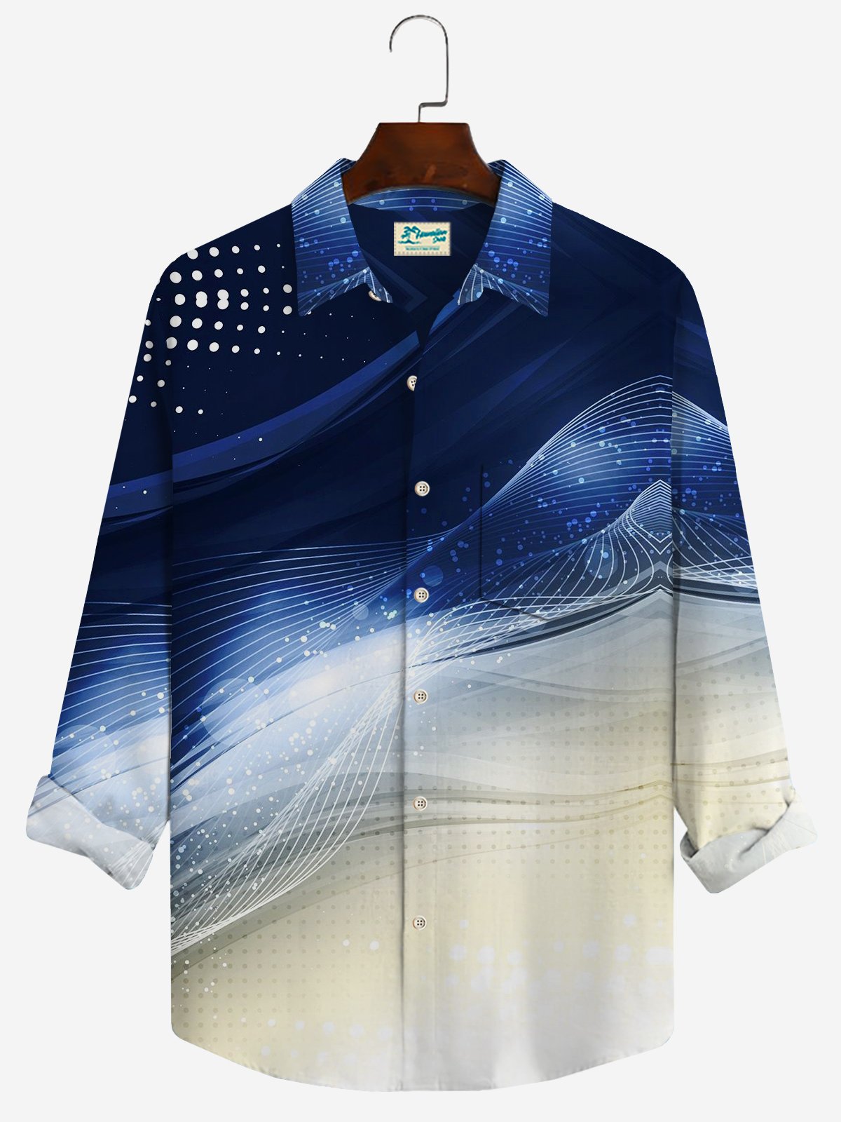 Royaura Gradient Geometric Art Print Men's Button Up Long Sleeve Shirt