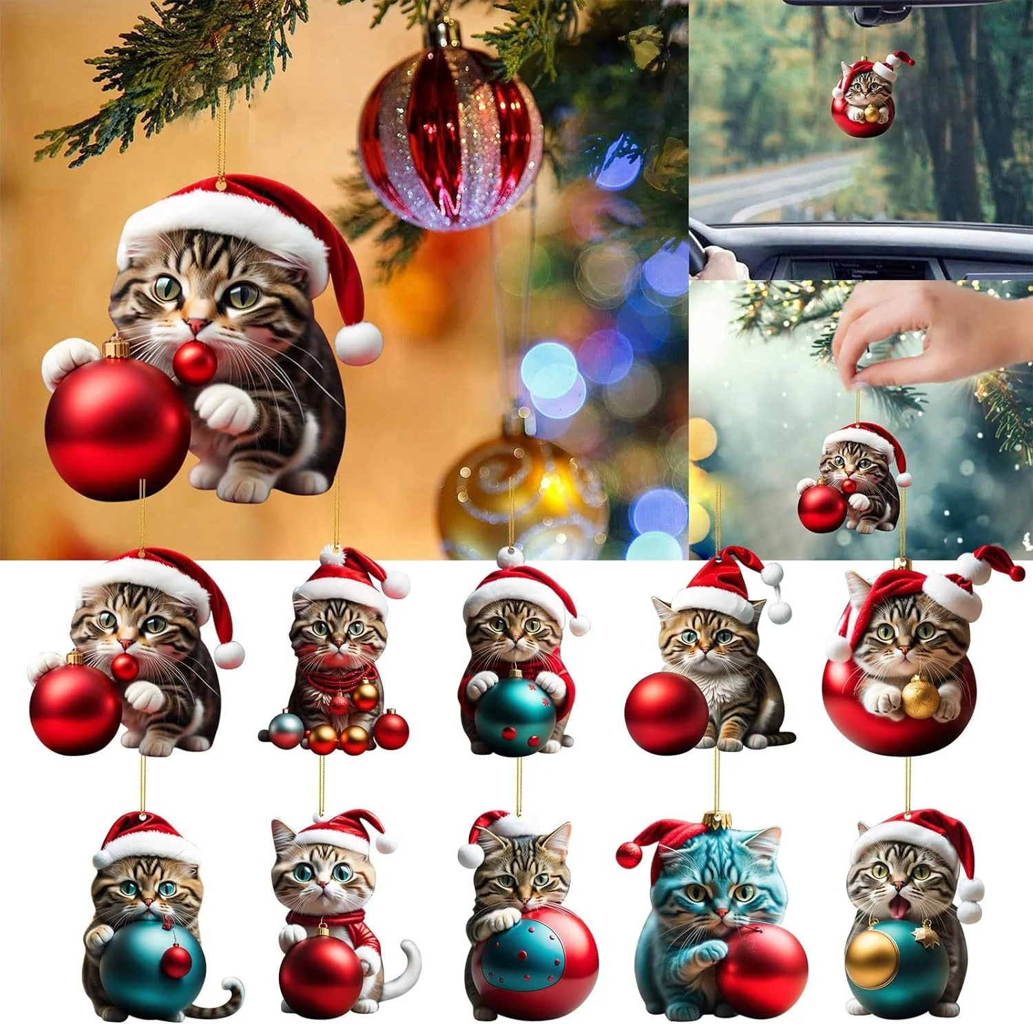 Royaura Christmas Cat Car Ornament Pendant