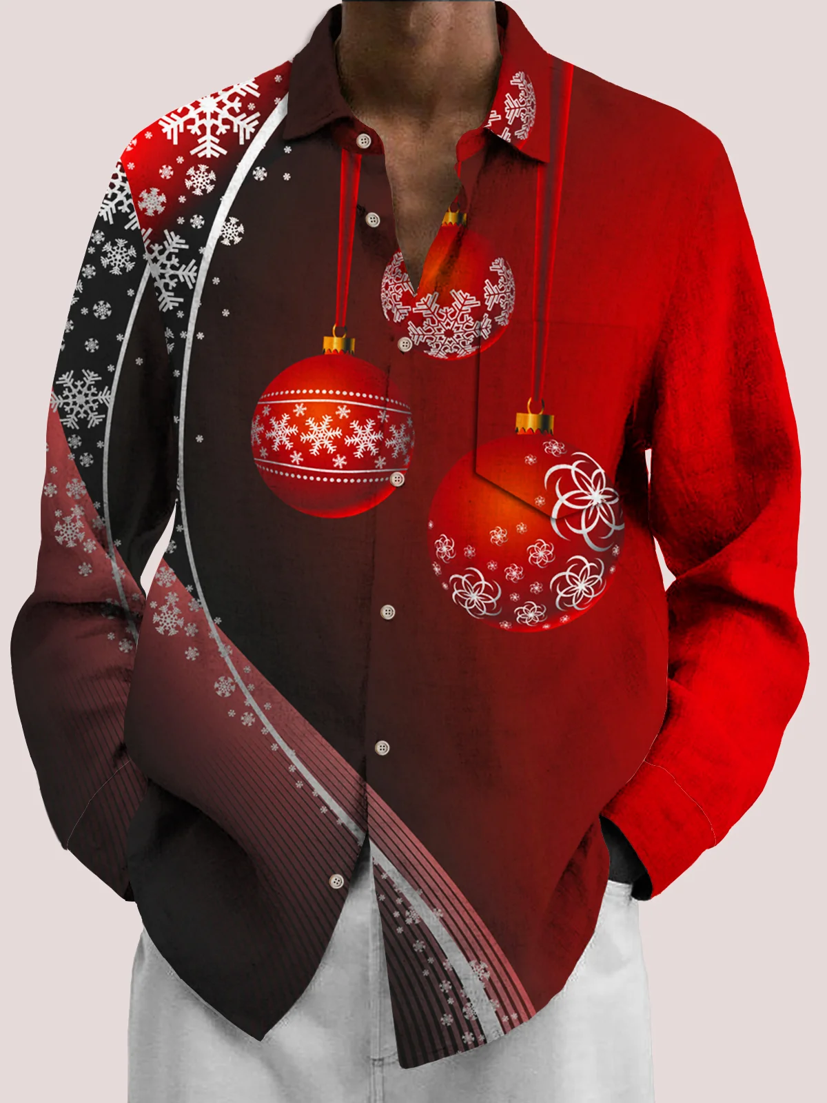 Royaura Christmas Printed Men's Button Pocket Long Sleeve Shirt