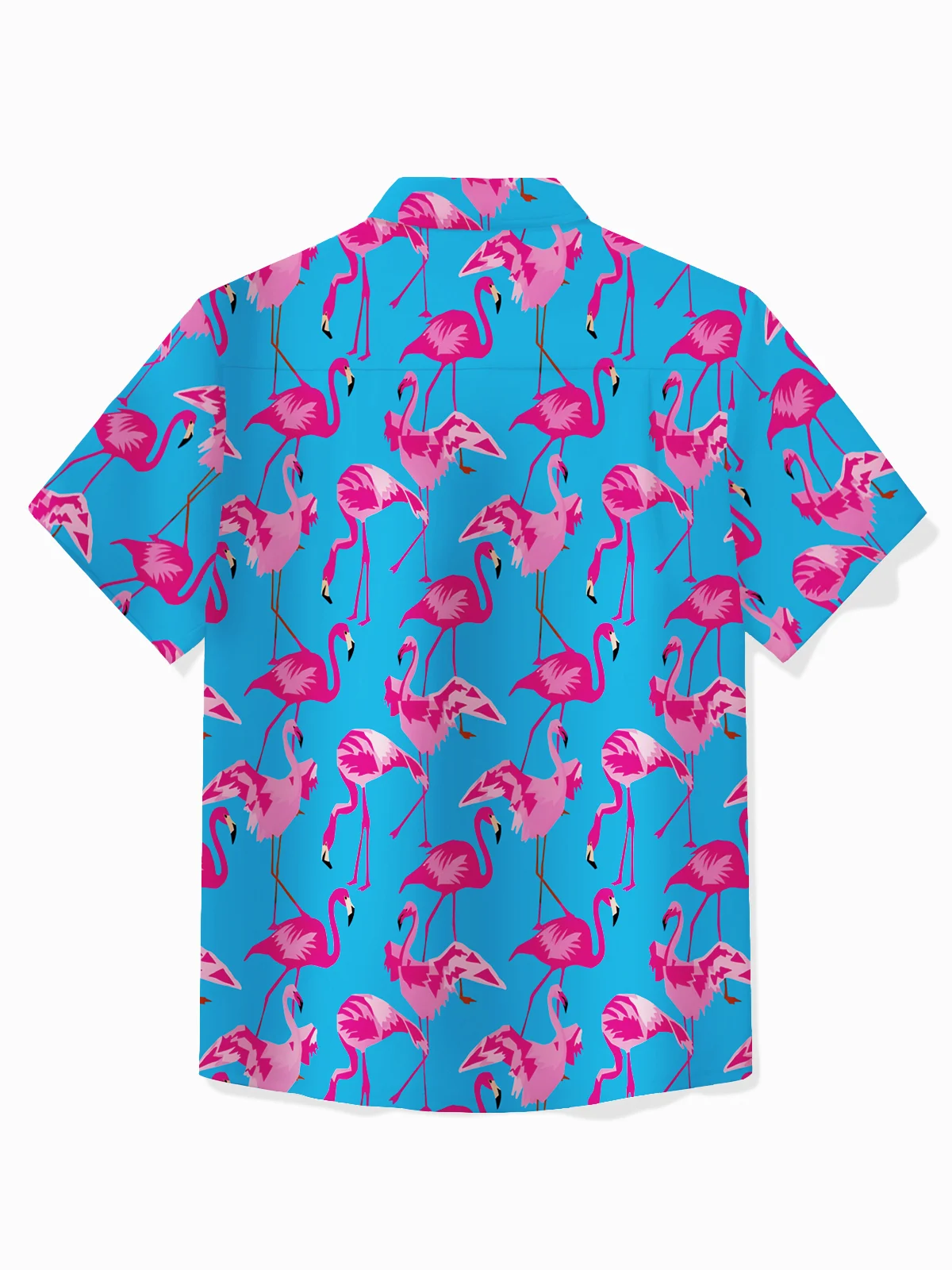 Royaura® Beach Blue Men's Hawaiian Shirt Flamingo Stretch Plus Size Aloha Camp Pocket Shirt