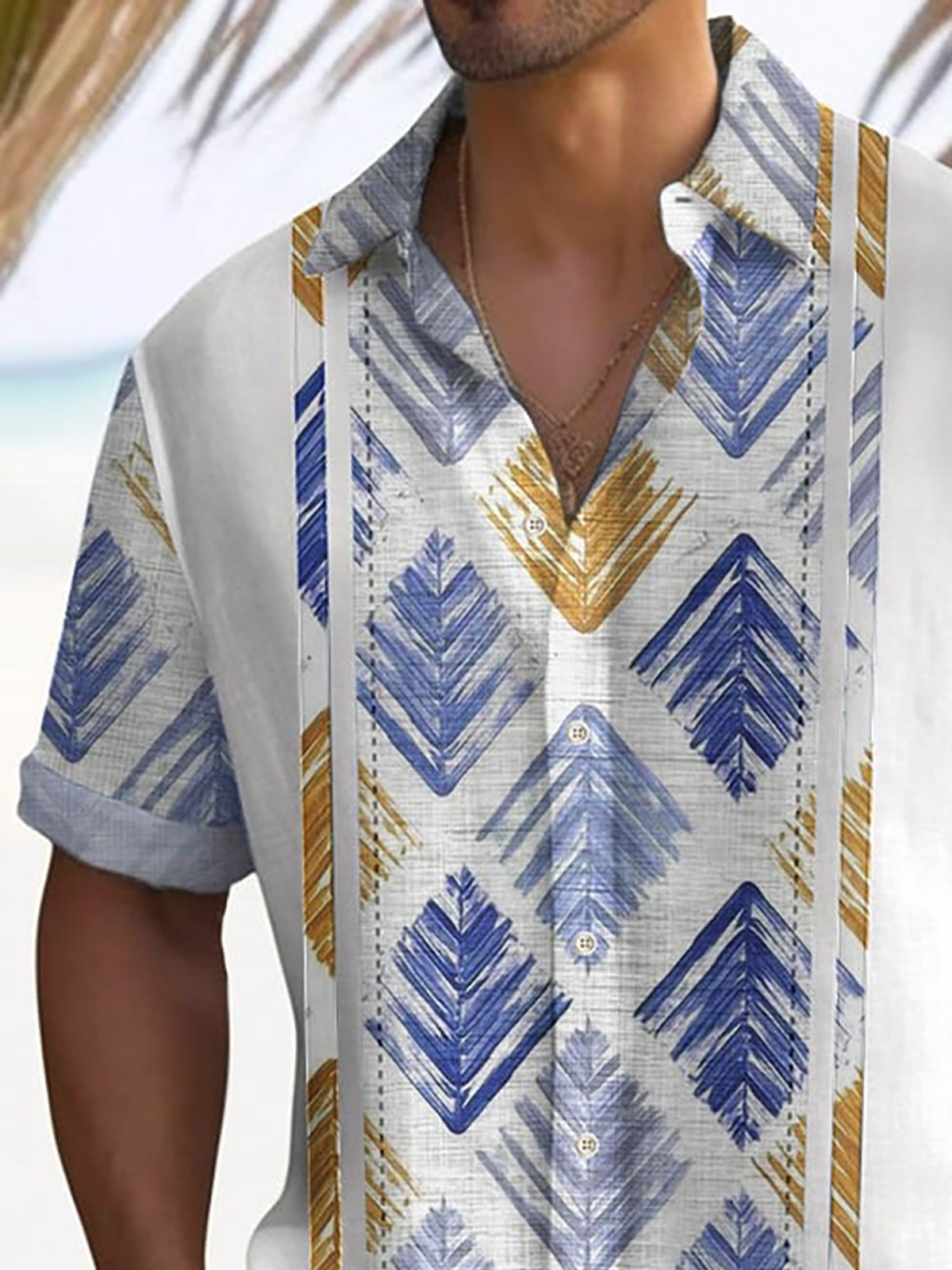 Royaura® Vintage Abstract Geometric Men's Casual Shirt Diamond Lattice Art Camp Pocket Shirt Big Tall