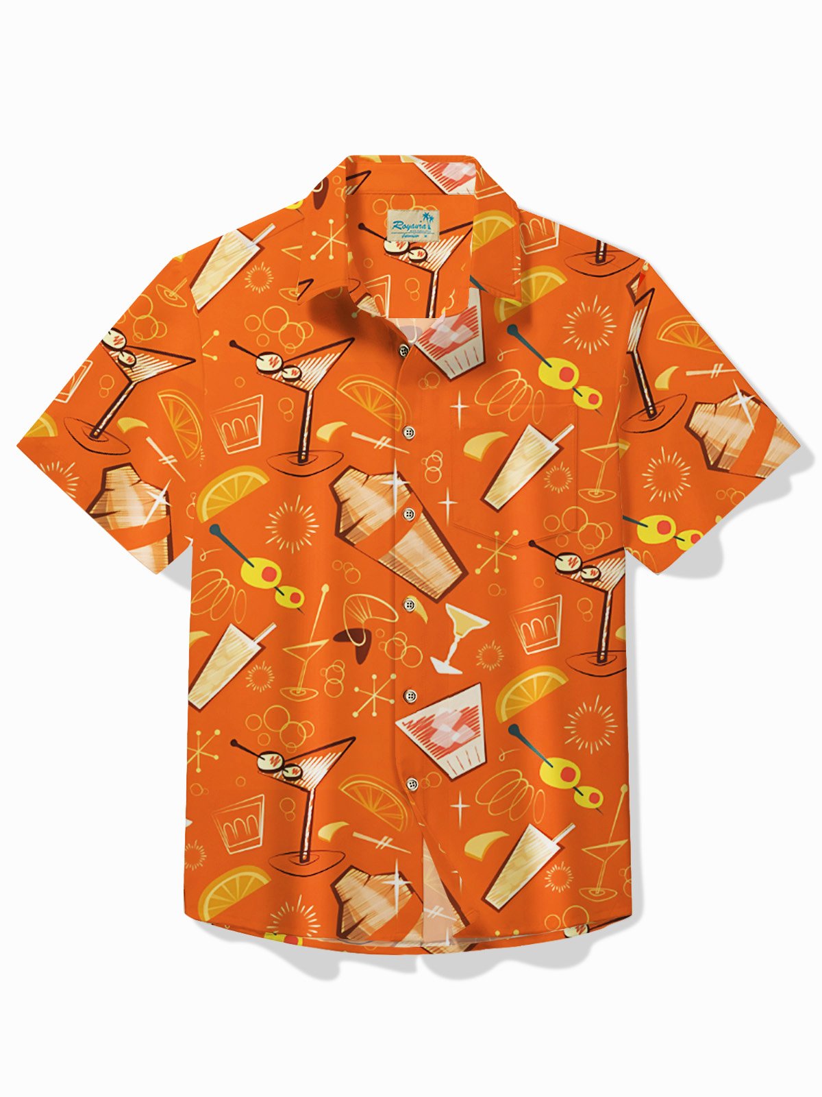 Royaura®  Beach Vacation Cocktail Men's Hawaiian Shirt Bartender Art Camp Pocket Shirt Big Tall