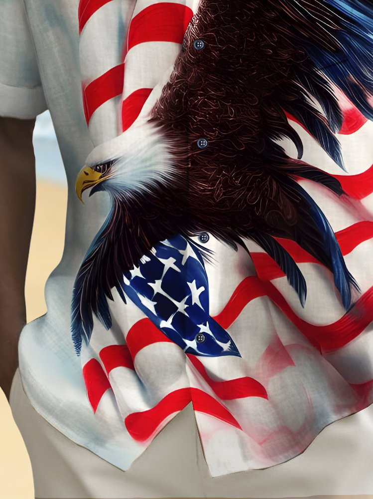 Royaura® Holiday Men's Independence Day Flag Eagle Print Casual Breathable Short Sleeve Shirt Big Tall