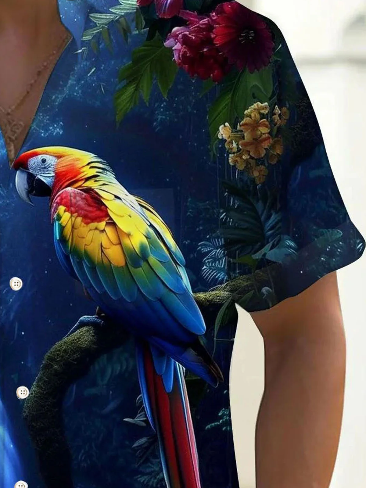 Royaura®  Hawaiian Parrot Print Men's Button Pocket Short Sleeve Shirt