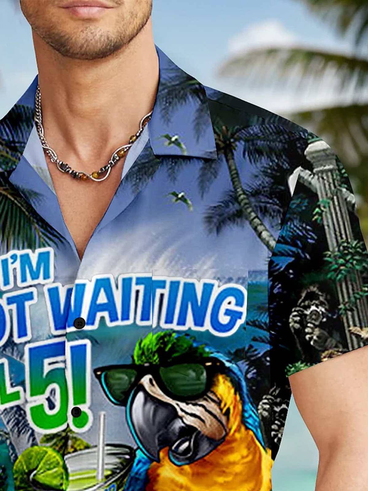 Royaura® Beach Surf Men's Hawaiian Shirt Parrot Tropical Art Quick Dry Men's Pocket Camp Shirt Big Tall