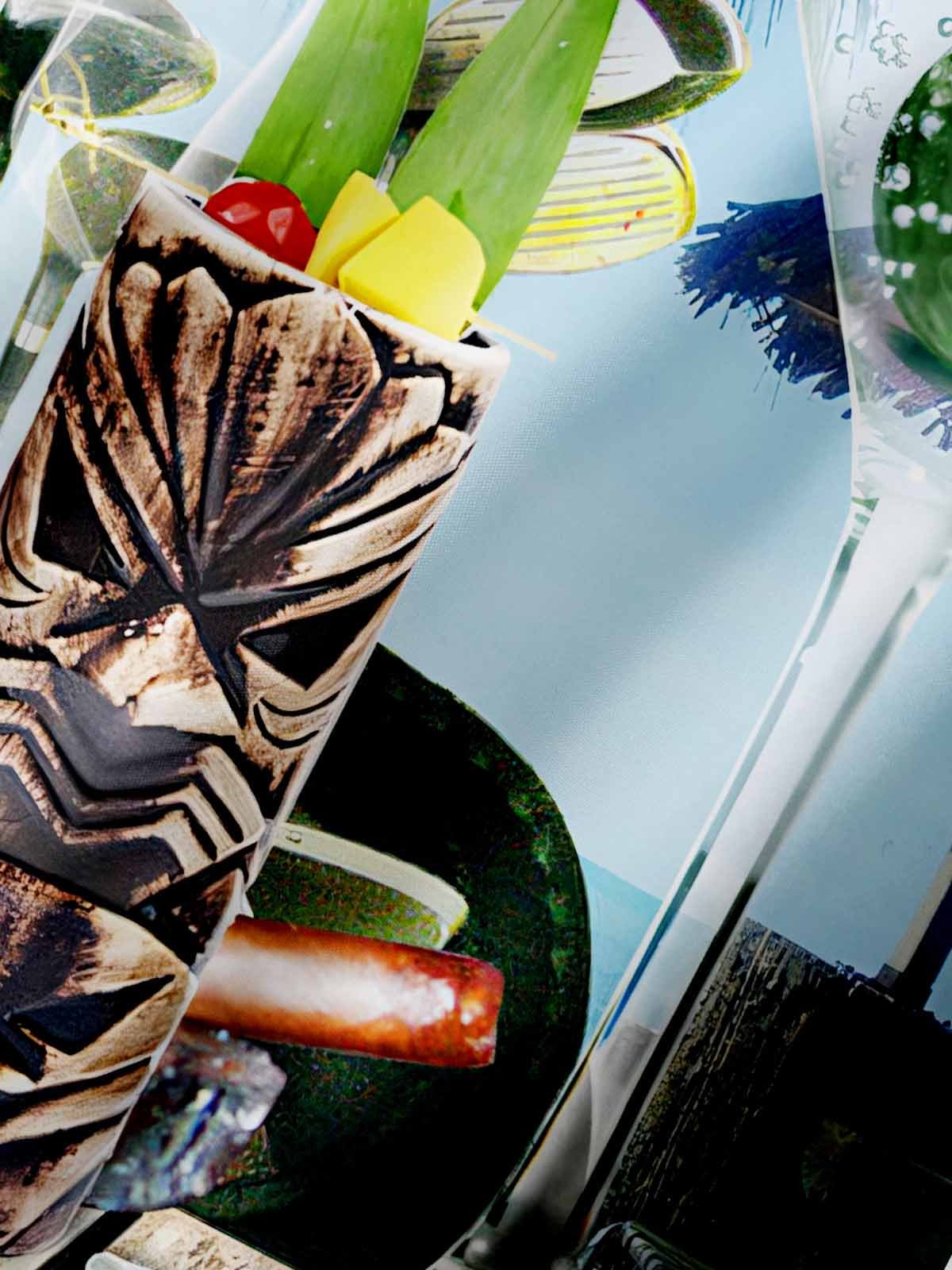 Royaura® Beach Vacation Tiki Bar Men's Hawaiian Shirt Quick Drying Surf Pocket Bartender Art Shirt Big Tall