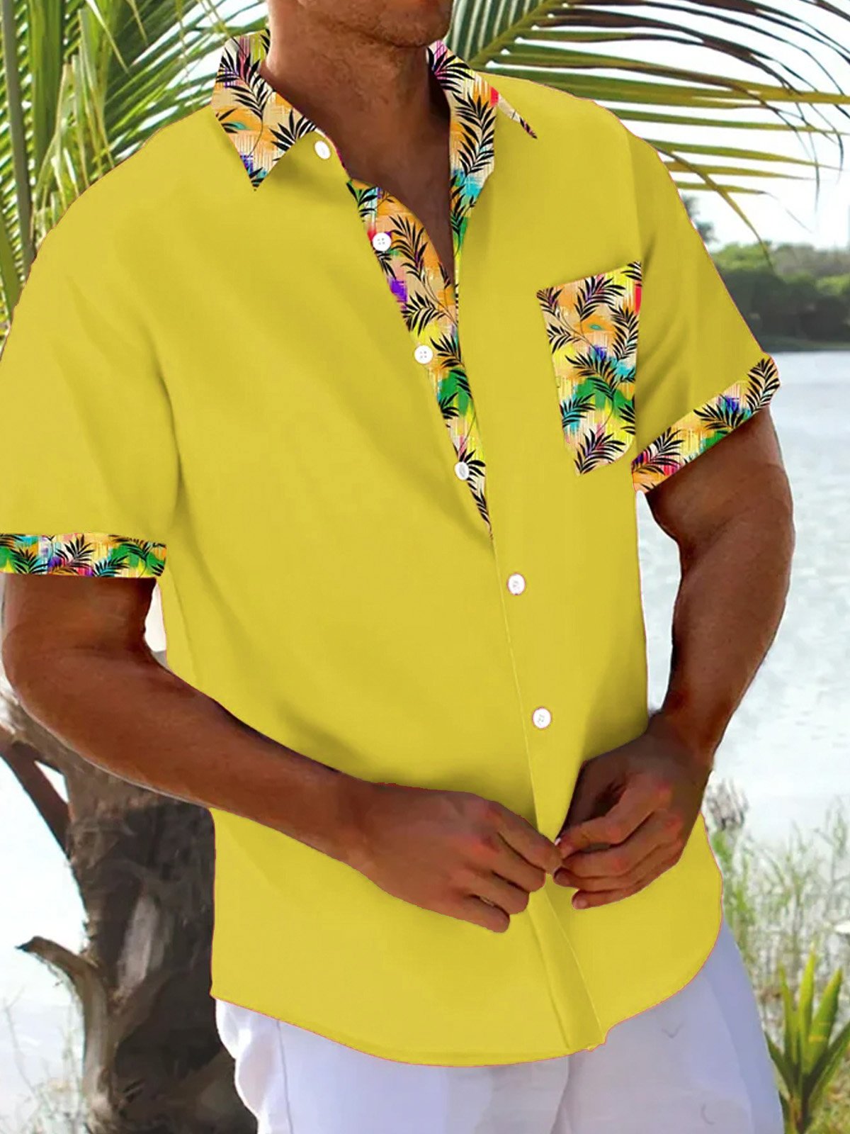 Royaura® Beach Vacation Men's Hawaiian Shirt Stretch Pocket Camp Shirt Big Tall