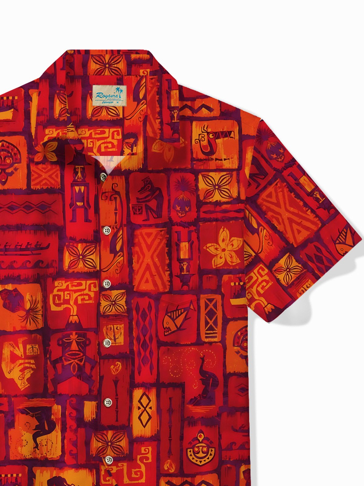 Royaura® Vintage Tiki Sculptor Men's Hawaiian Shirt Posinisian Geometric Stretch Quick Dry Pocket Camp Shirt Big Tall