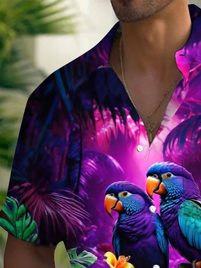 Royaura® Beach Vacation Men's Hawaiian Shirt Parrot Print Pocket Camping Shirt Big Tall