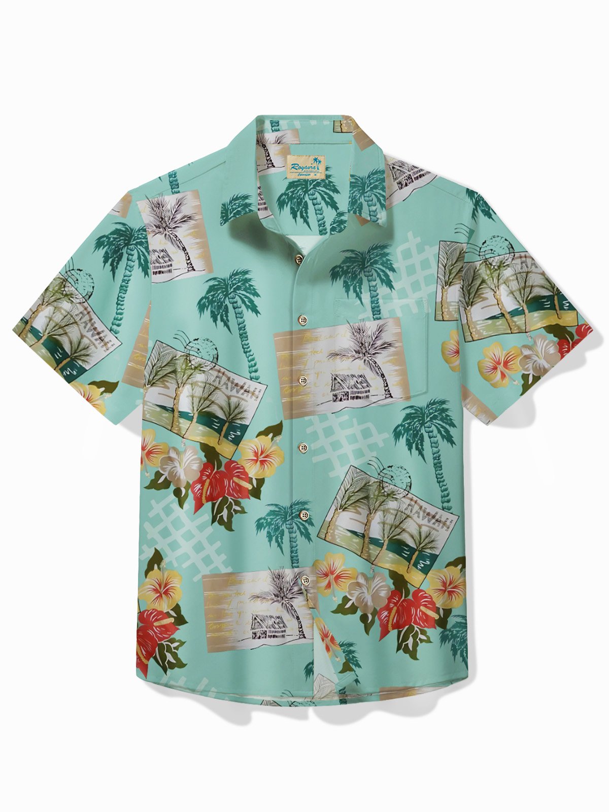 Royaura® Beach Vacation Men's Hawaiian Shirt Coconut Tree Art Quick Dry Pocket Camp Shirt Big Tall