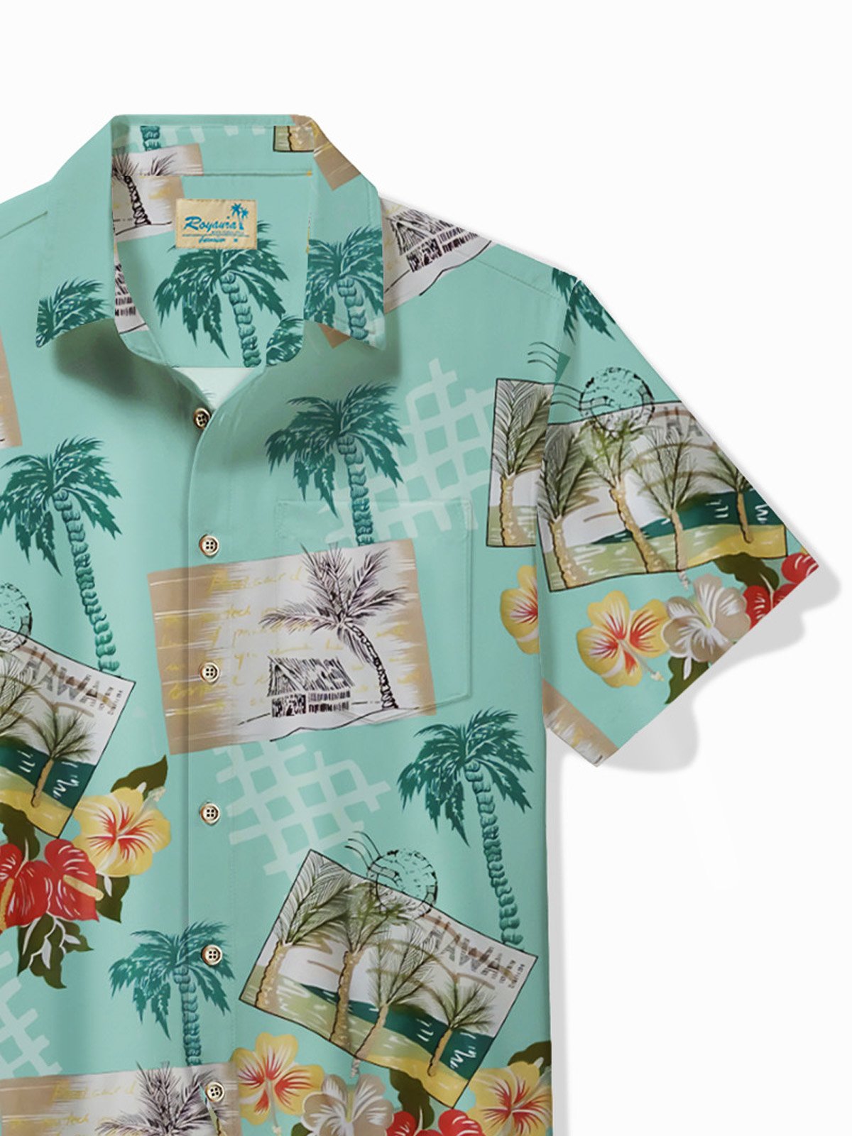 Royaura® Beach Vacation Men's Hawaiian Shirt Coconut Tree Art Quick Dry Pocket Camp Shirt Big Tall