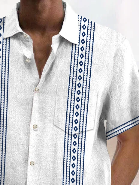Royaura® Vintage Bowling Ethnic Pattern Line Print Chest Pocket Shirt Plus Size Men's Shirt Big Tall