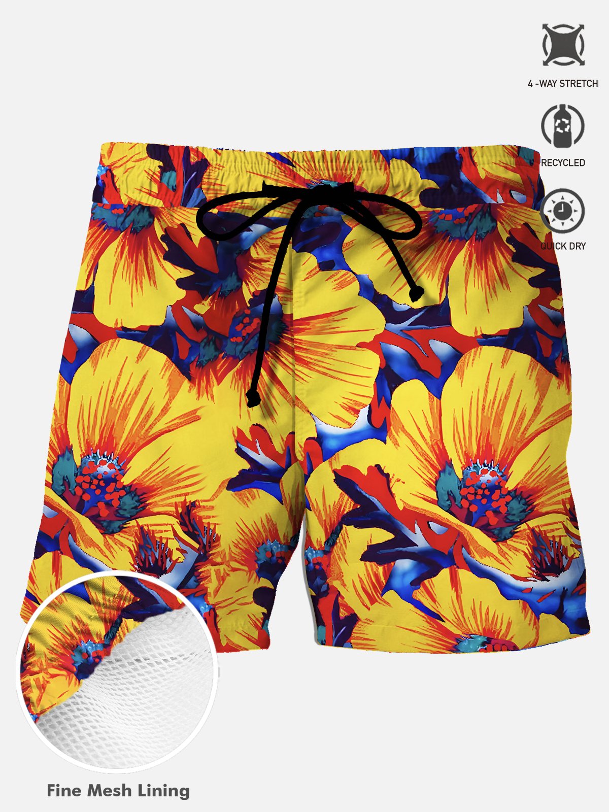 Royaura® Hawaiian Floral Print Men's Beach Shorts