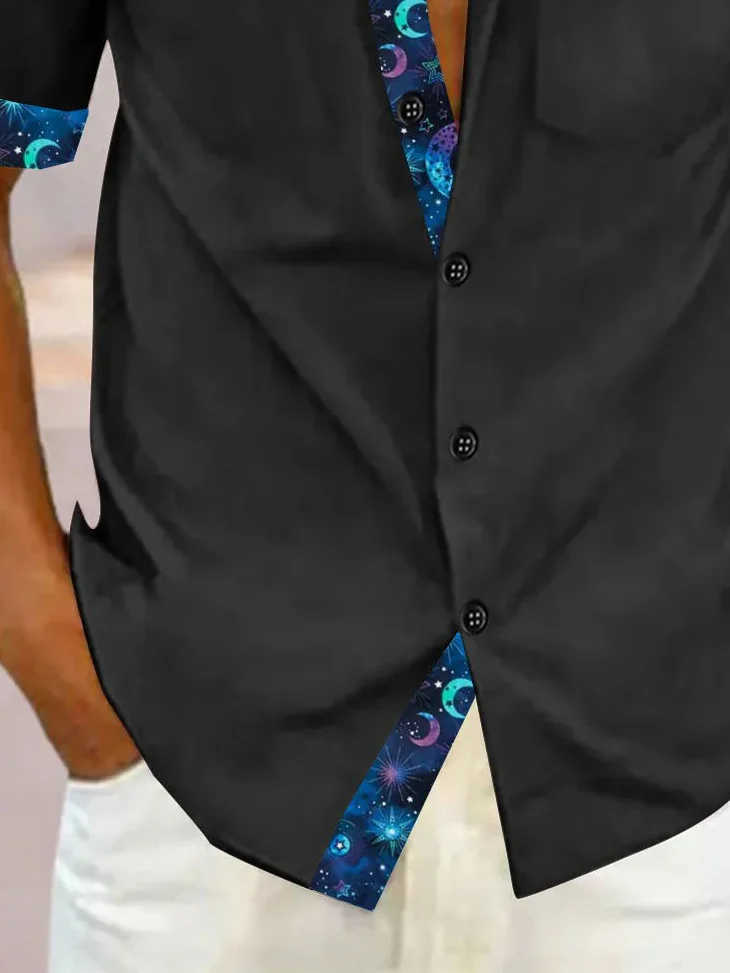 Royaura® Basic Men's Hawaiian Shirt Gradient Planet Patchwork Print Stretch Pocket Camping Shirt Big Tall