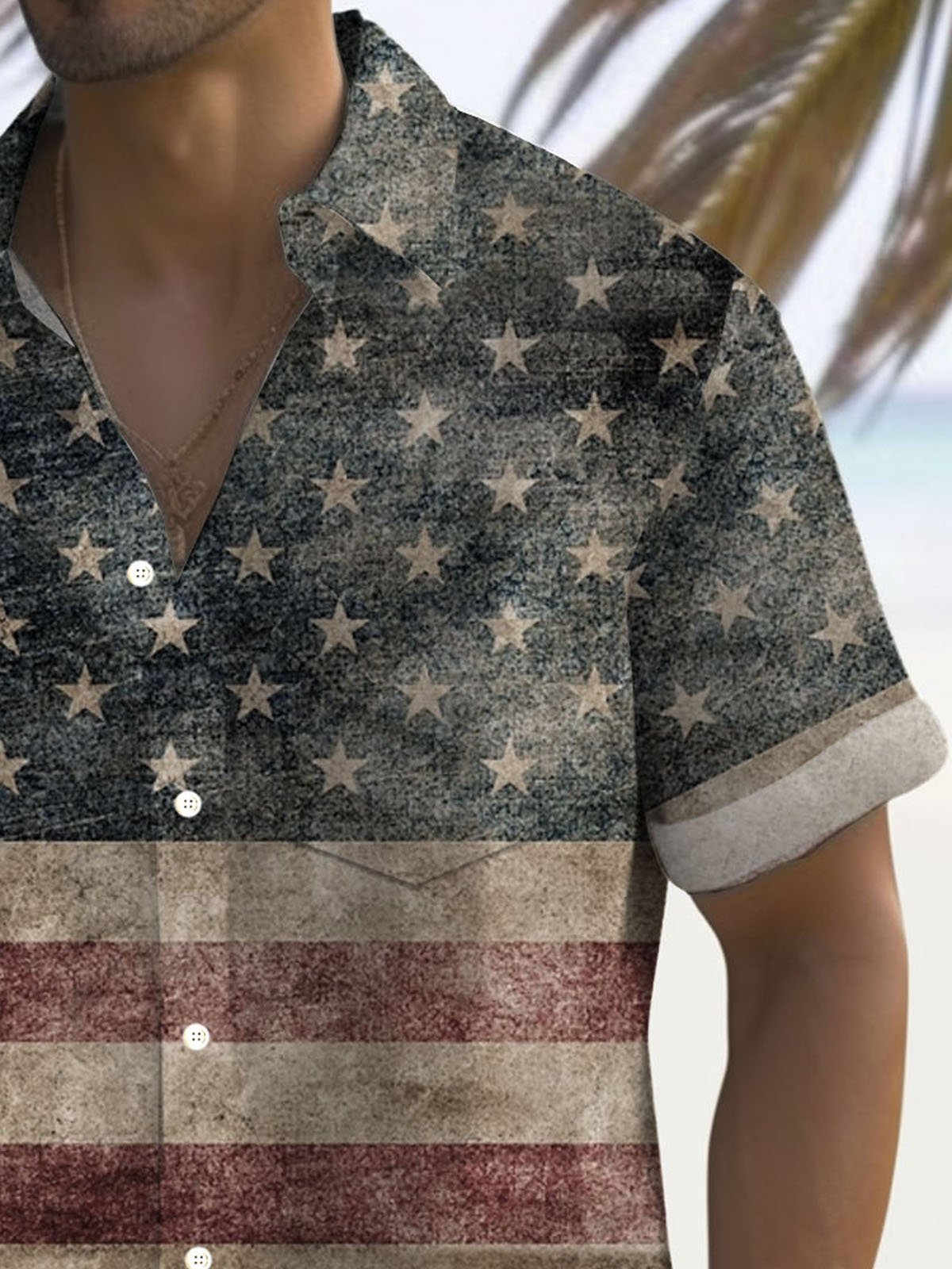 Royaura® Vintage Flag Independence Day Print Men's Button Pocket Short Sleeve Shirt