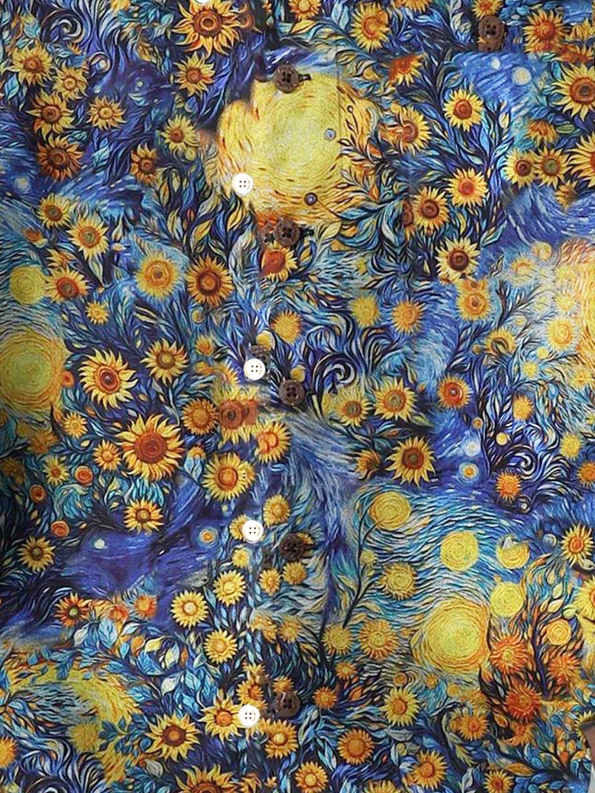 Royaura®  Hawaiian Art Sunflower Floral Print Men's Button Pocket Short Sleeve Shirt