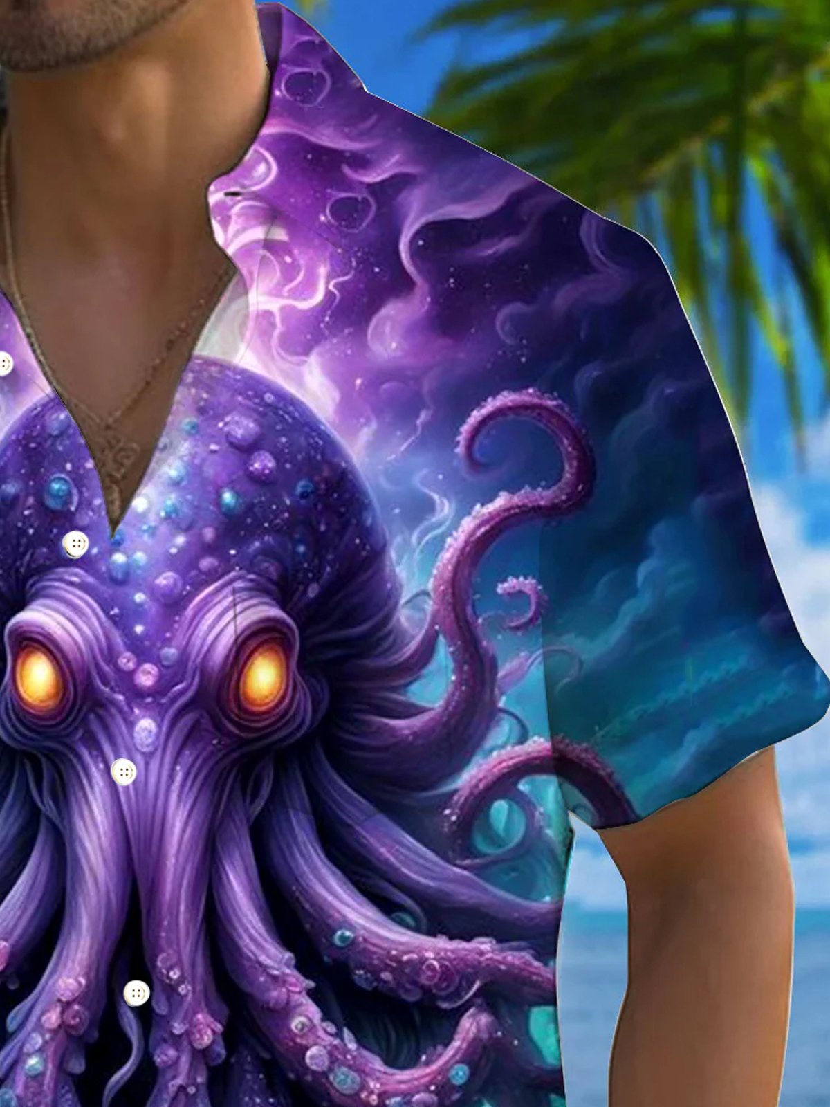 Royaura® Hawaiian Octopus Sea Life 3D Print Men's Button Pocket Short Sleeve Shirt