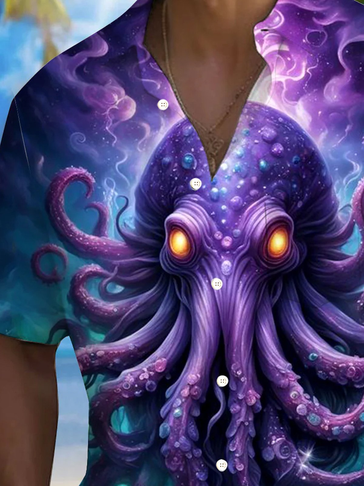 Royaura® Hawaiian Octopus Sea Life 3D Print Men's Button Pocket Short Sleeve Shirt