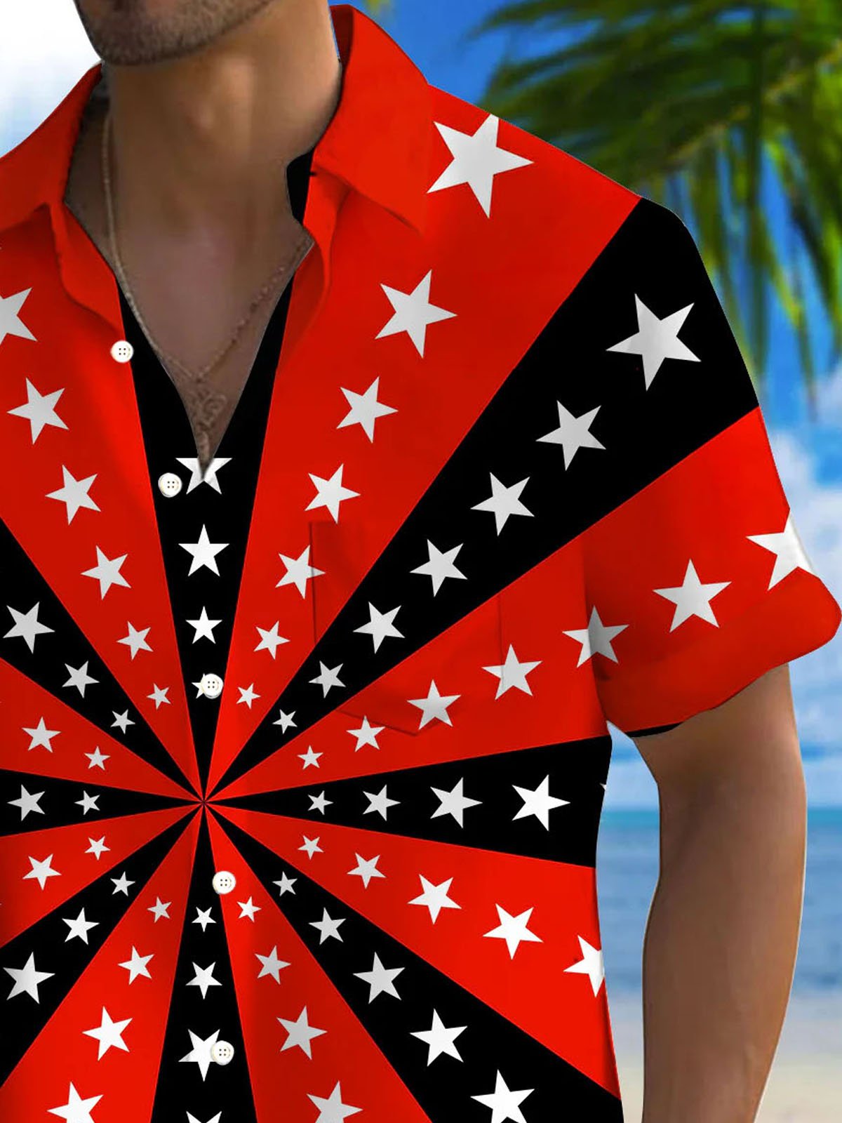 Royaura® Retro Flag 3D Print Men's Button Pocket Short Sleeve Shirt