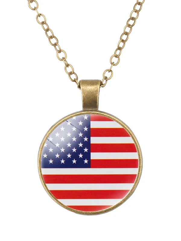 Retro Flag Time Gemstone Round Pendant Necklace