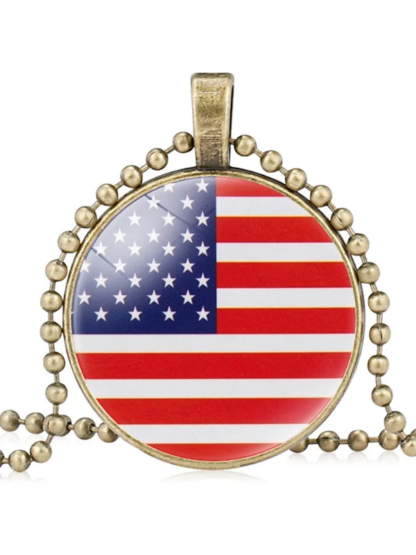 Retro Flag Time Gemstone Round Pendant Necklace