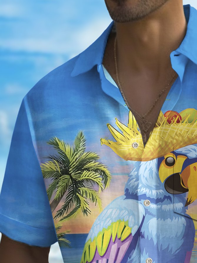 Royaura® Beach Vacation Men's Hawaiian Shirt Plant Parrot Print Pocket Camping Shirt Big Tall