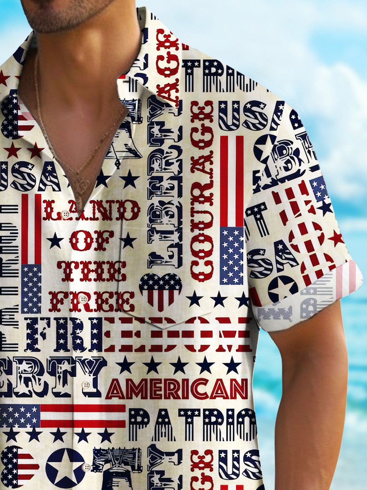 Royaura® Independence Day American Flag Men's Hawaiian Shirt Wrinkle Free Seersucker Quick Dry Stretch Camp Pocket Shirt Big Tall