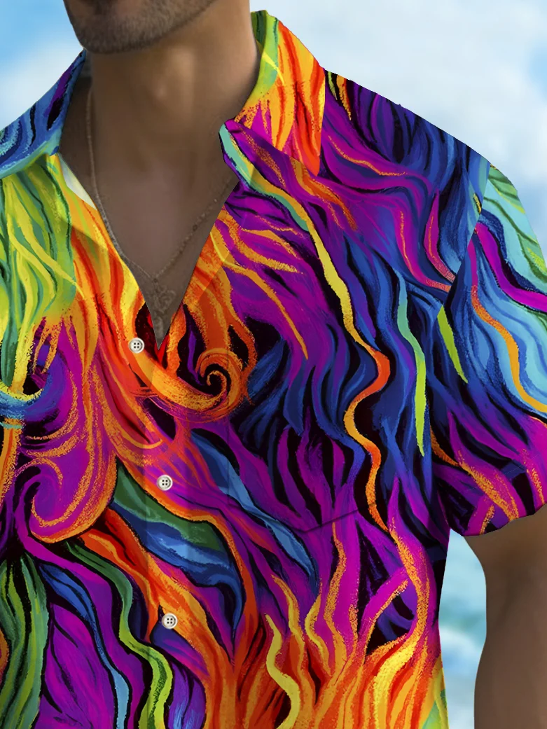 Royaura®  Holiday Men's Pride Month Abstract Art Print Casual Breathable Short Sleeve Shirt Big Tall