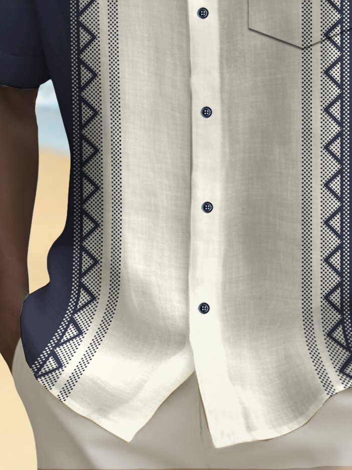 Royaura® Vintage Bowling Abstract Stripe Print Chest Pocket Shirt Plus Size Men's Shirt Big Tall