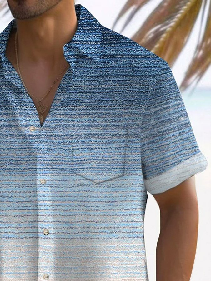Royaura® 50's Vintage Art Textured Blue Men's Hawaiian Shirt Camp Pocket Stretch Aurora Gradient Shirt Big Tall