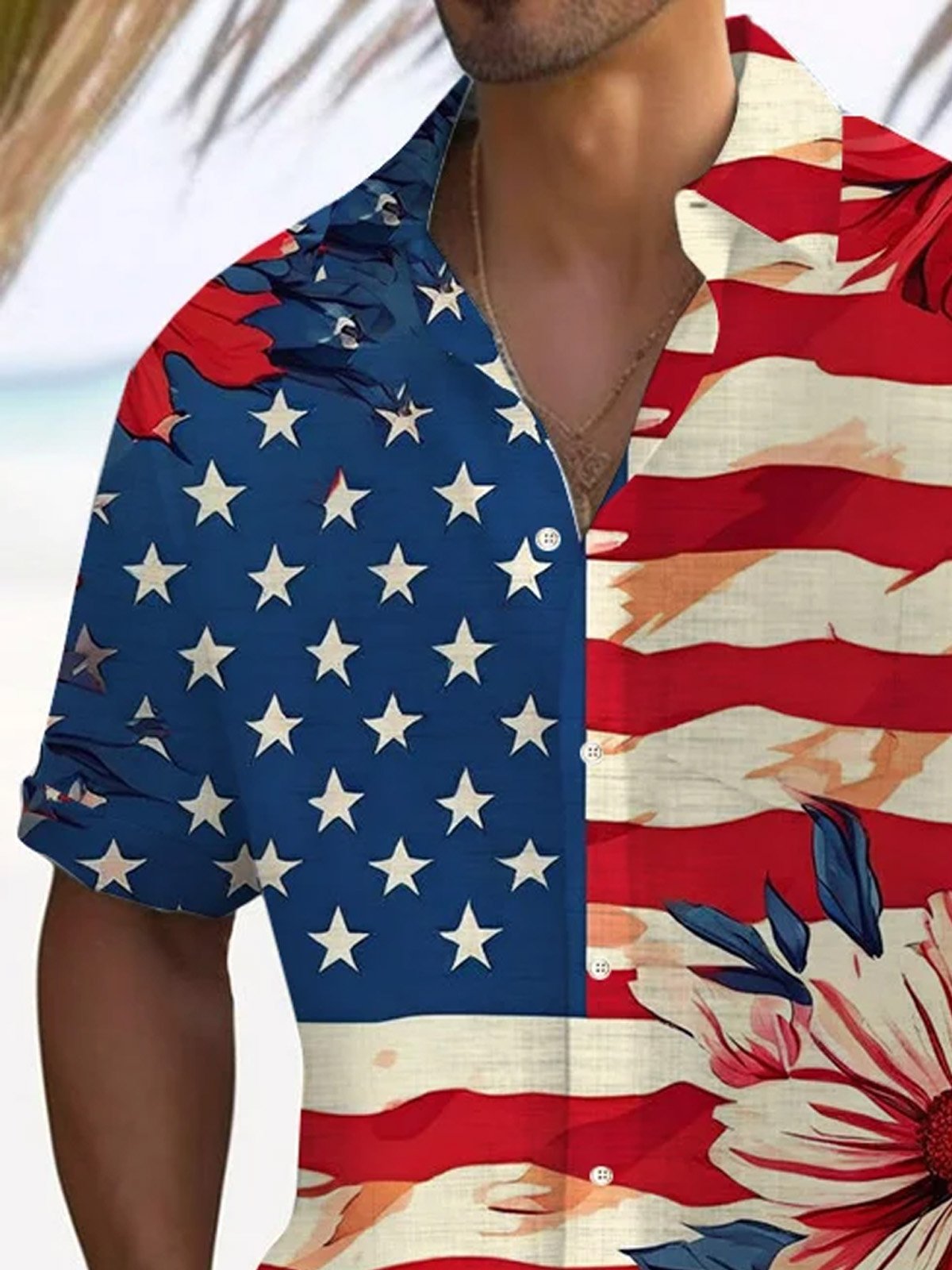 Royaura® Independence Day Holiday Men's Hawaiian Shirt American Flag Art Stretch Quick Dry Surf Pocket Shirt Big Tall