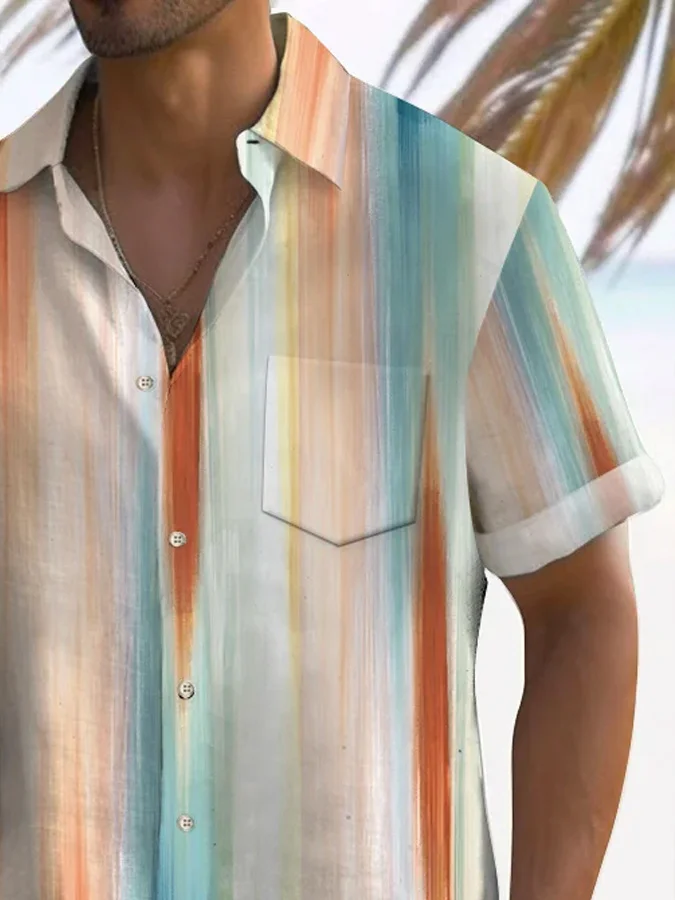 Royaura® 50's Vintage Art Textured Pink Men's Hawaiian Shirt Camp Pocket Stretch Shirt Big Tall