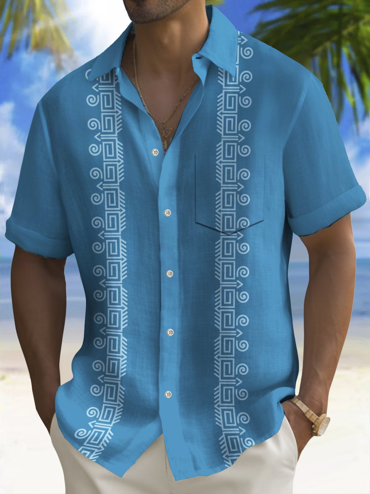 Royaura® 60's Vintage Men's Guayabera Shirt Stretch Pocket Camp Shirt Big Tall