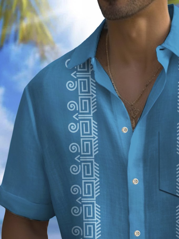 Royaura® 60's Vintage Men's Guayabera Shirt Stretch Pocket Camp Shirt Big Tall