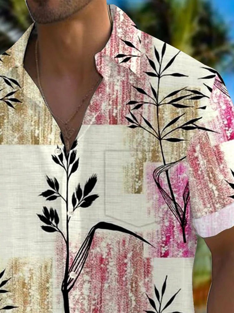 Royaura® Beach Vacation Men's Hawaiian Shirt Plant Print Pocket Camping Shirt Big Tall