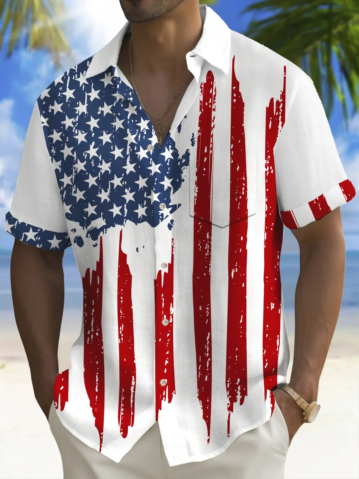 Royaura® Holiday Men's Independence Day Flag Print Casual Breathable Short Sleeve Patriotic Shirts Big Tall