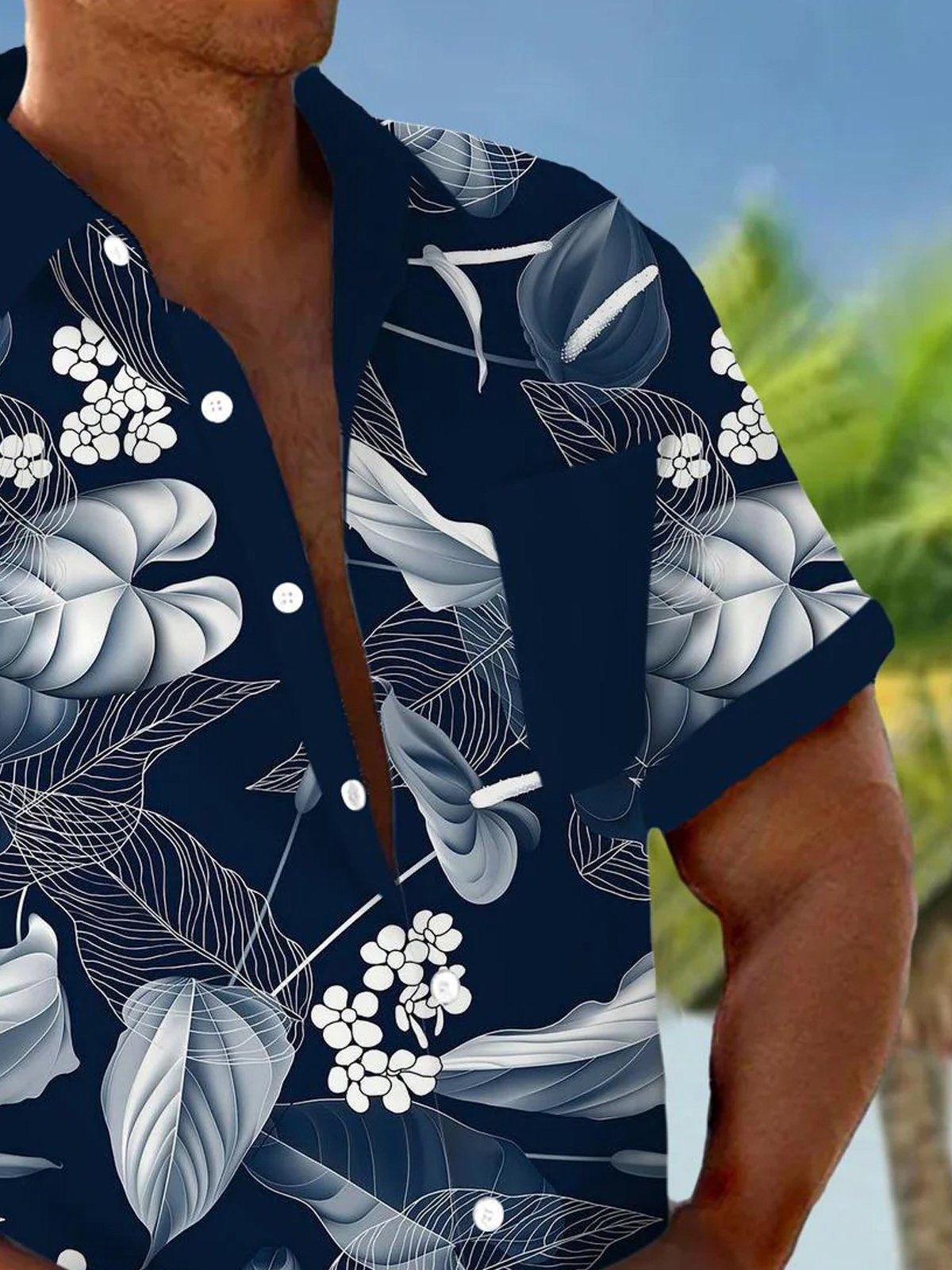 Royaura® Hawaiian Tropical Floral Floral 3D Print Men's Button Pocket Short Sleeve Shirt