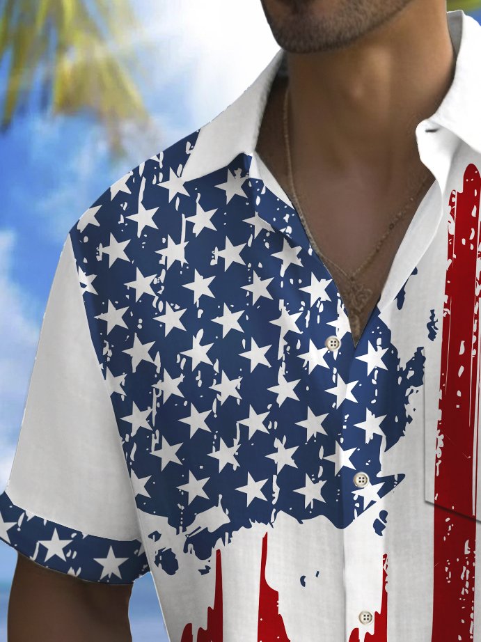 Royaura® Holiday Men's Independence Day Flag Print Casual Breathable Short Sleeve Patriotic Shirts Big Tall