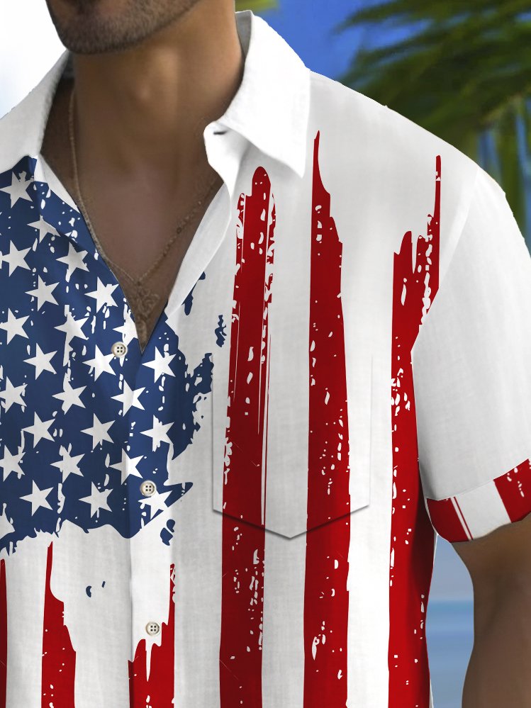 Royaura® Holiday Men's Independence Day Flag Print Casual Breathable Short Sleeve Patriotic Shirts Big Tall