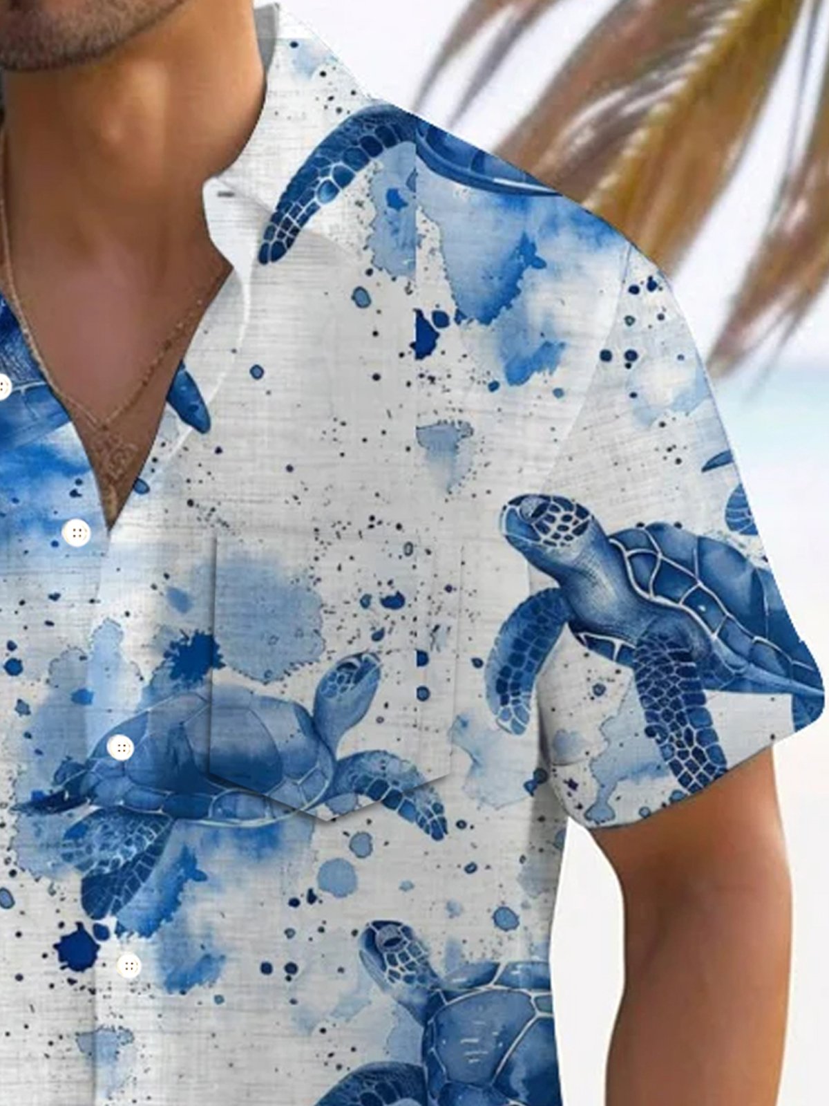 Royaura® Hawaiian Sea Turtle 3D Print Men's Button Pocket Short Sleeve Shirt