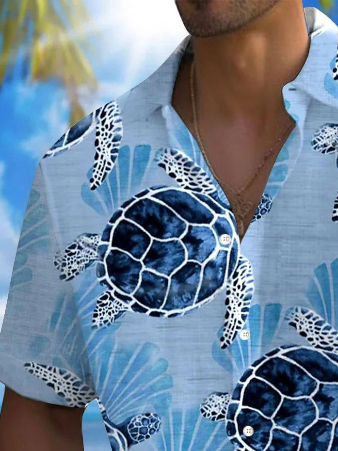 Royaura® Beach Vacation Men's Hawaiian Shirt Turtle Print Pocket Camping Shirt Big Tall