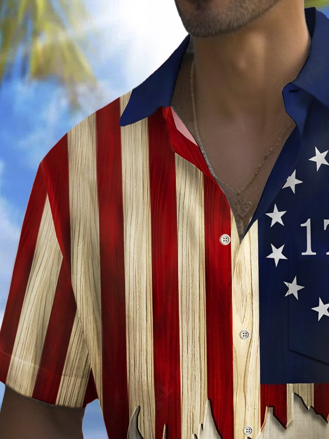 Royaura® Holiday Men's Independence Day Flag 1776 Printed Casual Breathable Short Sleeve Patriotic Shirt Big Tall