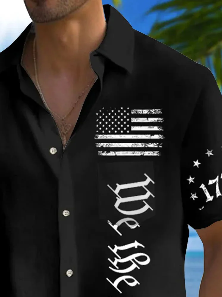 Royaura® Holiday Men's Independence Day Flag Print Casual Breathable Short Sleeve Patriotic Shirts Big Tall