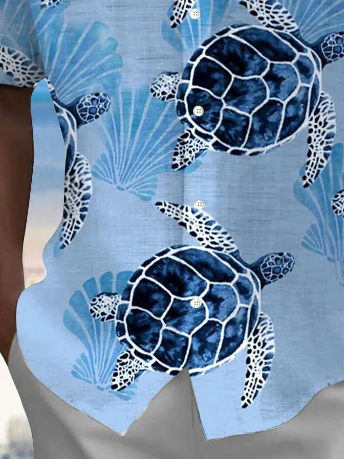 Royaura® Beach Vacation Men's Hawaiian Shirt Turtle Print Pocket Camping Shirt Big Tall