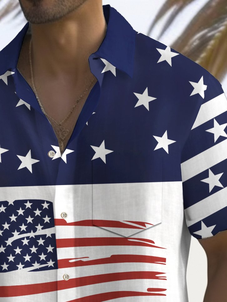 Royaura® Holiday Men's Independence Day Flag Print Casual Breathable Short Sleeve Patriotic Shirts Big Tall