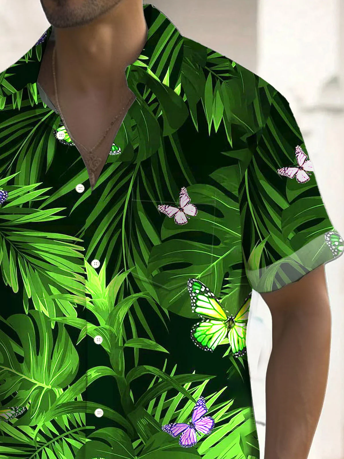 Royaura® Hawaiian Plant Butterfly Tropical Flower 3D Print Men's Button Pocket Hawaiian Short Sleeve Shirt Big & Tall