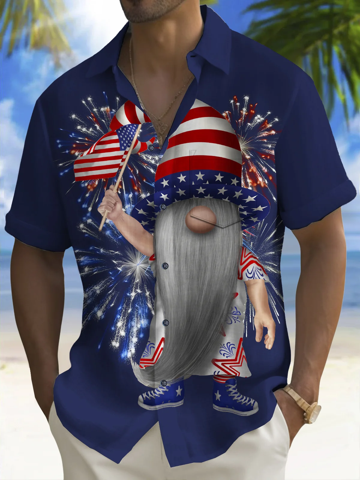 Royaura® Holiday Men's Independence Day Flag Cartoon Print Casual Breathable Short Sleeve Patriotic Shirt Big Tall
