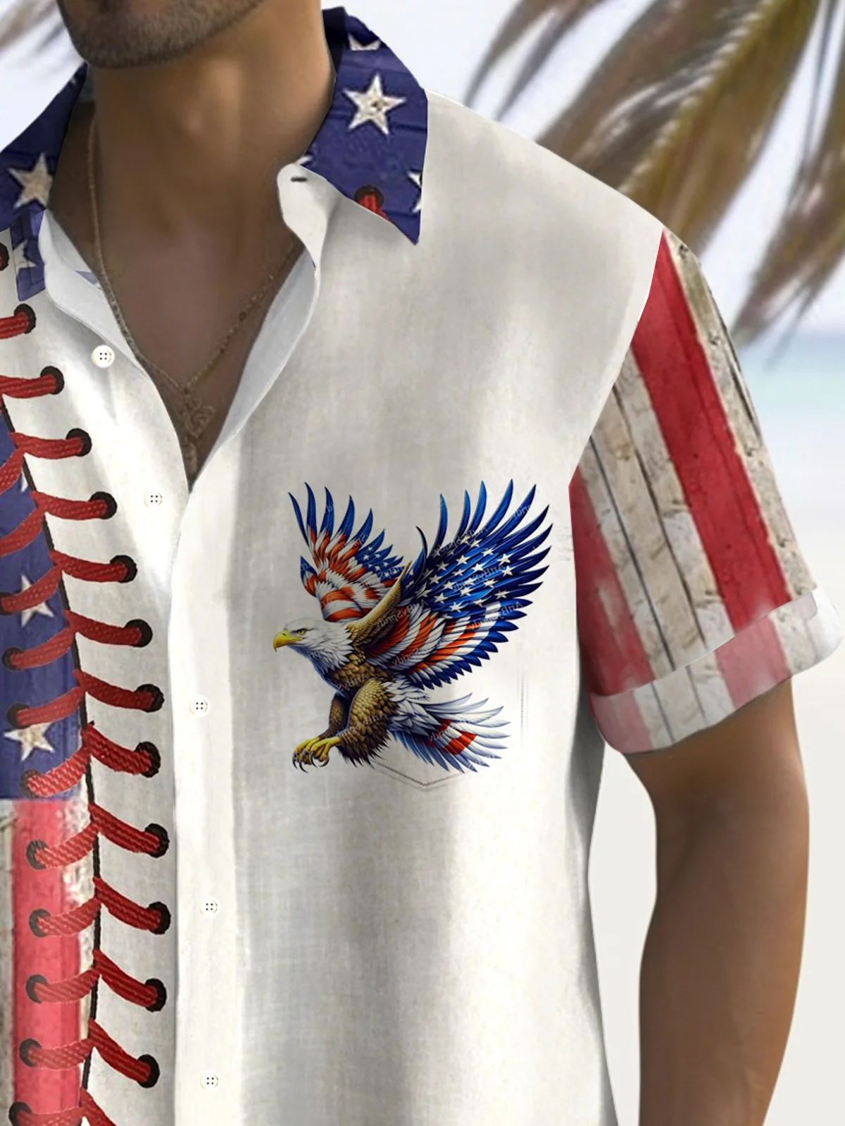 Royaura® Vintage Independence Day Flag 3D Print Men's Button Pocket Short Sleeve Shirt Big & Tall